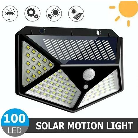 (100 LED, sans télécommande) Projecteur solaire intelligent à induction LED étanche pour éclairage extérieur de jardin, applique murale ultra-lumineuse. (1/5)