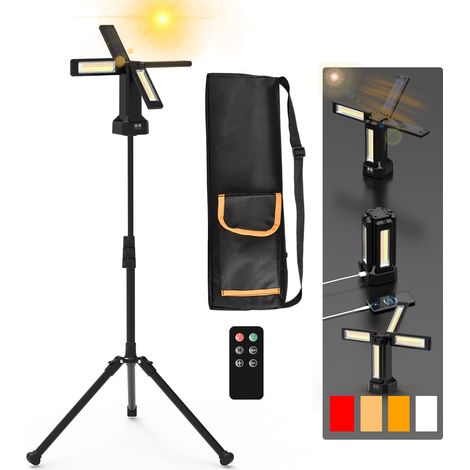 Projecteur LED Chantier Solaire Rechargeable 13200 mAh avec Trépied et Sac de Transport, Lampe de Chantier à Intensité Variable en Continu 8000 Lumens, Blanc/Chaud/Naturel (SOS) (avec télécommande) (1/5)