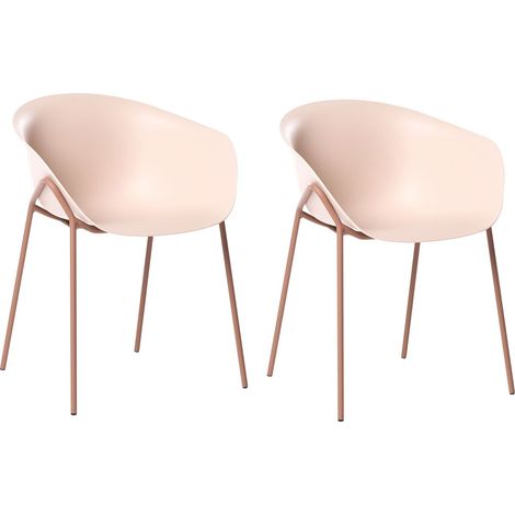 Set of 2 Garden Chairs Beige Plastic Seat Black Metal Legs All-Weather Modern METEORA