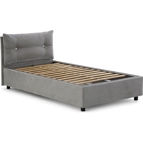 Talamo Italia Cama individual Adelaide, Cama contenedor con revestimiento de tela, 100% Made in Italy, Apertura frontal, adecuado para colchón 80x190 cm, Gris, con embalaje reforzado