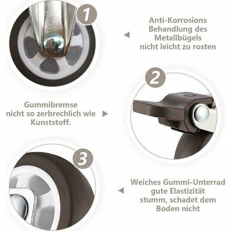 Roulette Pivotante Robuste en Caoutchouc à Tige Filetée M8 pour Chariot à Main, Tables de Travail, Roues Meuble, 1.5 inch, Diamètre du filetage : 8mm, longueur 20mm, 2PCS avec frein + 2PCS sans frein, (1/3)