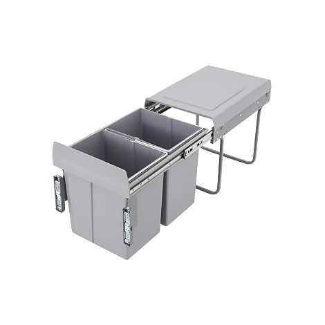 Poubelle de cuisine, extensible, 2 x 20 litres, Trier Cube, poubelle de cuisine, à 2 compartiments, avec portes d'armoire connectables, pour meuble bas, 49 x 35 x 43 cm, gris (1/5)