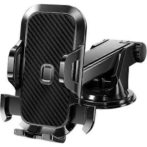 Support de téléphone pour voiture, lot de 2 supports universels pour grille d'aération et tableau de bord à ventouse, fibre de carbone, bras télescopique, noir (1/2)