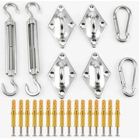 Kit d'installation pour voile d'ombrage – Comprend boulons, crochets, mousquetons et œillets en acier inoxydable – Compatible voile triangle, carré, rectangle (1/5)