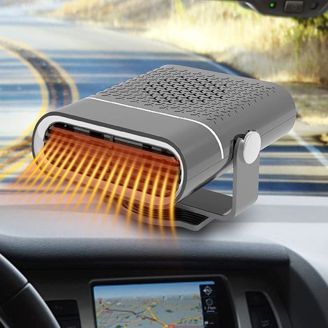 Chauffage Voiture 2-en-1 Ventilateur Chauffant et Rafraîchissant Portable Désembueur Pare-Brise Débit Rapide Rotation 360°