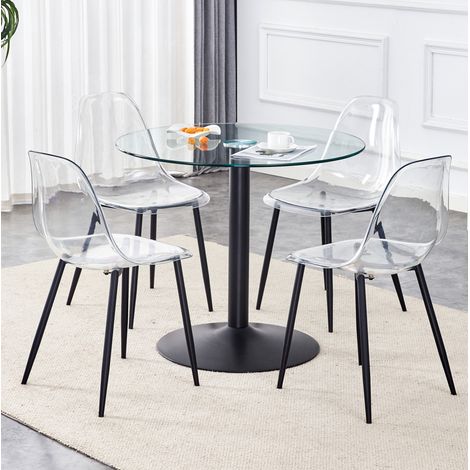 Esstisch Set rund 85 cm mit 4 Stühlen Glas Metall OKMYHOME (1/5)