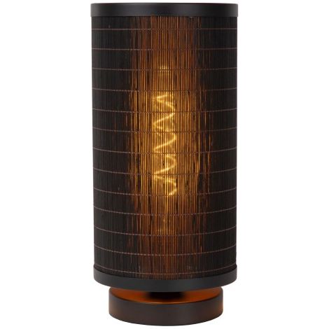 Lampada da tavolo nera con paralume rattan E27 Tagalog