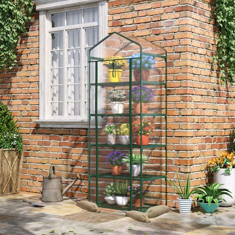 Serre de jardin et de terrasse miniature en acier à 5 niveaux avec couverture en PVC. 69 x 49 x 193 cm. Verte. (1/5)