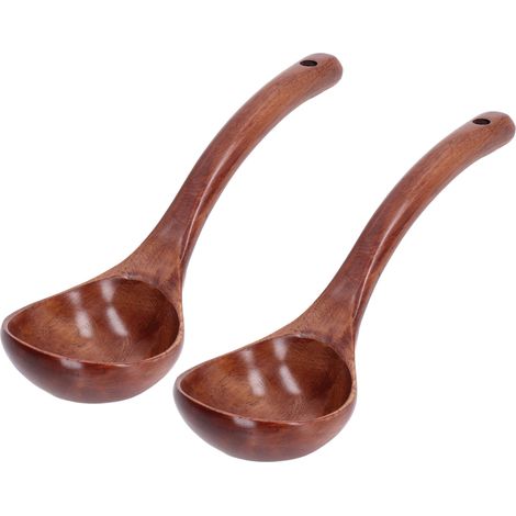 Set aus 2 Kochlöffeln aus Massivholz mit langem Griff, japanische Suppenlöffel für Porridge, 8 cm breit (1/5)