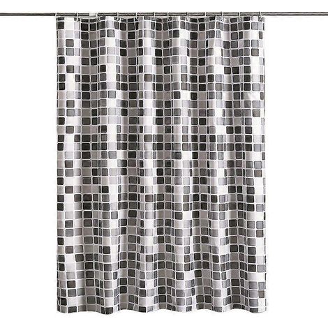 Rideau de douche anti-moisissure, 180 x 180 cm, en polyester imperméable, lavable en machine, avec 12 crochets, noir, blanc et gris. (1/5)