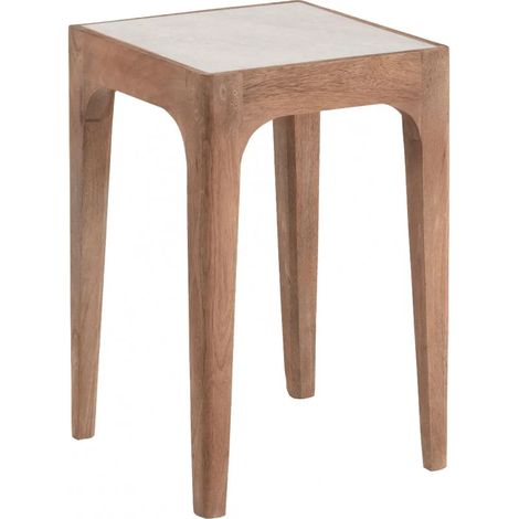 Table d'appoint carrée marbre blanc pieds manguier - MANGO 8169 (1/3)
