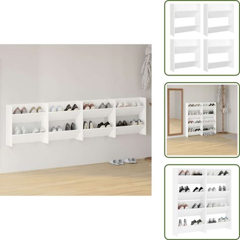 Estantes para zapatos - vidaXL Zapateros de pared 4 uds madera contrachapada blanco 60x18x60cm - Estantes de madera