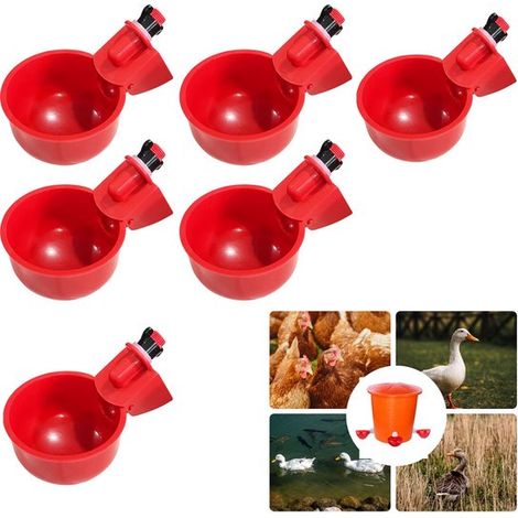 Bebedero de 6 piezas para pollos, Bebedero, Bebedero automático para aves de corral, Bebedero automático, patos, gansos y pavos, Rojo (1/5)