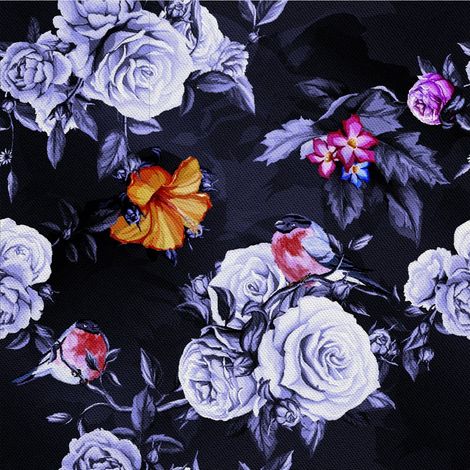 Tela decorativa Oxford para exteriores - motivo de rosas y pájaros I DX151 (1/5)