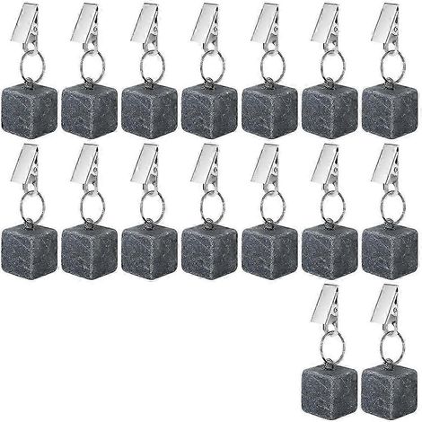 Lot de 16 poids pour nappes avec pince métallique, pierres décoratives cubiques, poids pour nappes effet marbre gris (1/5)
