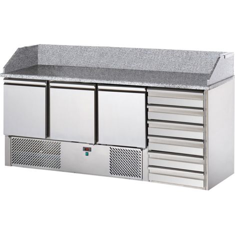 Table à pizza avec 3 portes GN 1/1 et 6 tiroirs neutres 600x400 mm - VIRTUS