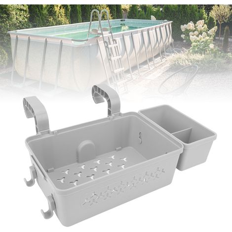 Cesta de plástico para piscina con portavasos, color gris - Organizador versátil para juguetes y bebidas (juego de 8 piezas) (1/5)