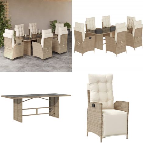 7-tlg. Garten-Essgruppe mit Kissen Beige Poly Rattan - Gartenstuhl - Gartentisch (1/5)