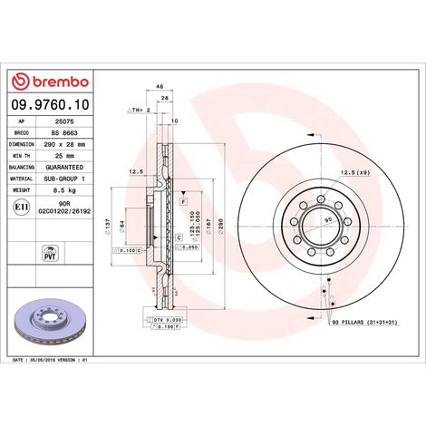 BR 09.9760.10 disco freno Brembo anteriore sinistro/destro (1/5)