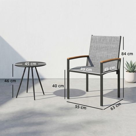 Ensemble bistro 3 pièces : chaise et table en maille, gris mélangés. (1/5)