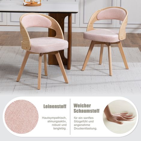 Ensemble de 2 chaises salle à manger modernes en bois, assise pivotante, coussins lin/coton, dossier incurvé, pour cuisine, café, salon (rose) (1/4)