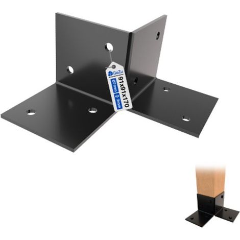 Support de sol pour pergola GeZu Impex 91 × 91 mm, revêtement en poudre noir – Support de fixation robuste pour poutres de pergola (1/5)