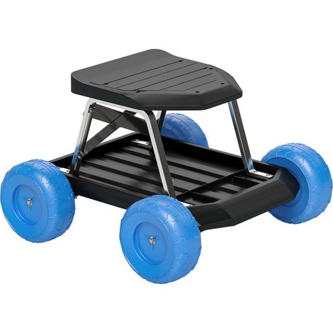 Siège de jardin mobile, tabouret de potager avec plateau porte-outils pour désherbage et plantation, 50x49x32 cm, bleu (1/5)