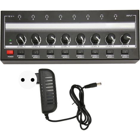 Stereo-Kopfhörerverstärker mit 8 Ausgängen, 1 Eingangskanal, klarer Klang, kompakter Metall-Kopfhörerverstärker für Studio/Bühne, 100–240 V EU-Stecker (1/5)