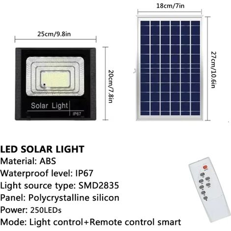 Projecteur solaire extérieur étanche IP67 (300 W) avec télécommande, projecteur solaire à réflecteur, applique murale. (1/5)
