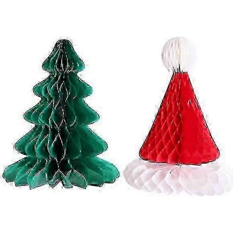 2 décorations de Noël en papier nid d'abeille, sapin de Noël, chapeaux de Noël, articles de décoration de fête, pendentifs de Noël (1/5)