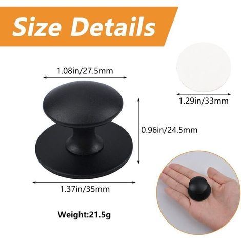 Boutons d'armoire adhésifs, 4 pièces boutons d'armoire de cuisine instantanés auto-adhésifs poignées de tiroir boutons de tiroir en acier inoxydable pour fenêtres, tiroirs (noir mat) (1/3)