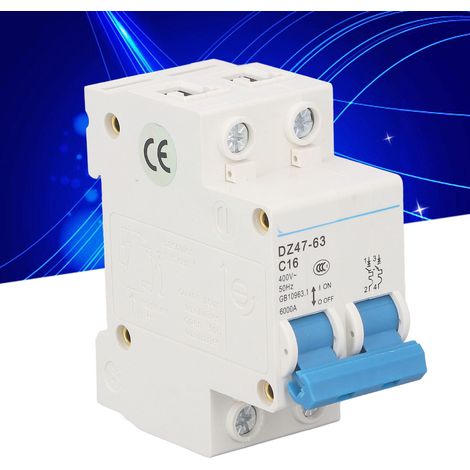 Disjoncteur miniature DZ47-63 C16 2P 400 V 16 A, montage sur rail DIN, pouvoir de coupure 6000 A (1/5)
