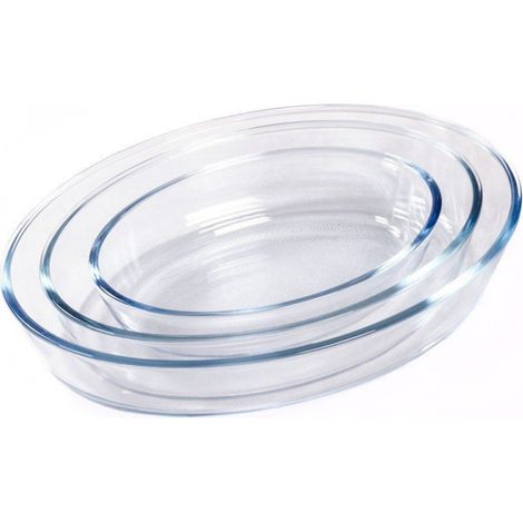 Lot de 3 plats ovales en verre pour four (0,7 à 2,4 litres)  Compatibles micro-ondes, congélateur et lave-vaisselle (1/5)