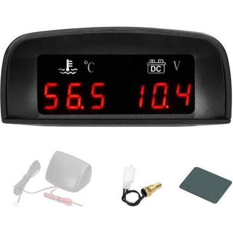 Pair - SJLERST Compteur de Voiture 2 en 1, Voltmètre de Température D'eau, Jauge Numérique LED avec Alarme, Installation Facile, Haute Résistance, Conception Pare-soleil, 12-24 V, Capteur 1/8 (1/5)