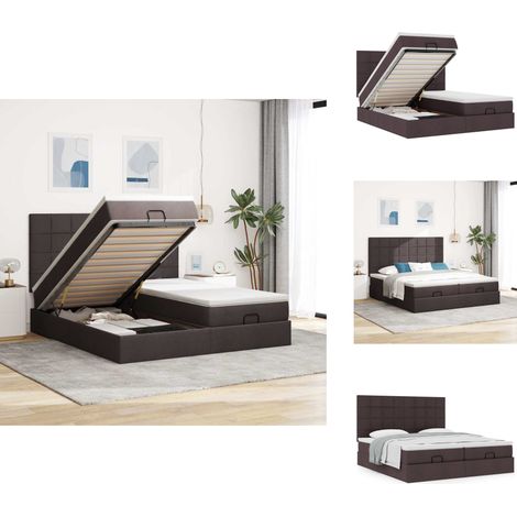 Cadre de lit ottoman avec matelas marron foncé 200x200 cm tissu - Lit Ottoman - Lits Ottomans - Cadre De Lit - Cadre De Lit Avec Rangement (1/5)