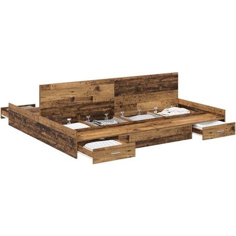 Cadre de lit coffre vintage en bois, 200 x 200 cm (1/5)