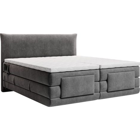 Ensemble complet boxspring tête de lit + sommiers relaxation électrique + matelas + surmatelas - 2 x 80 x 200 cm - Tissu - Anthracite - ZANORO de PALACIO