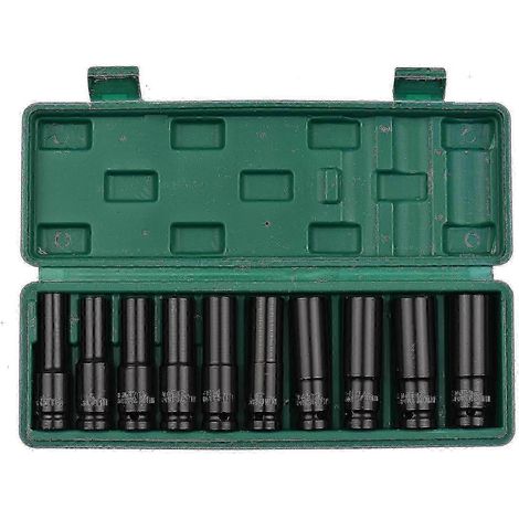 Coffret de 10 douilles à impact hexagonales 1/2 pouce, douilles profondes de 8 à 19 mm, en acier CR-V, avec boîte de rangement hwyC (1/5)