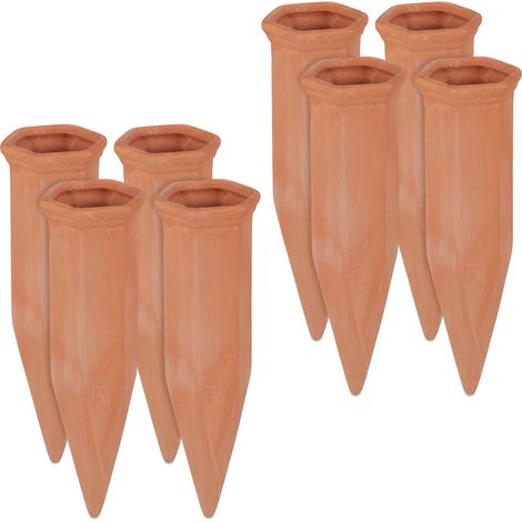 Relaxdays Clay Watering Cones, Set of 8, Plant Irrigation Kit, 1.5 L Bottles, 17 x 5.5 x 5 cm, Terracotta