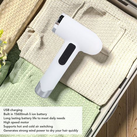 Ortviai Sèche-cheveux sans fil rechargeable USB 15600 mAh, moteur haute vitesse, silencieux, blanc (1/4)