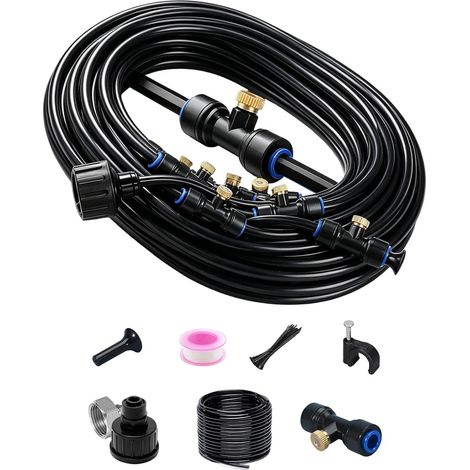 Brumisateur Extérieur 18M, Kit Brumisateur Terrasse 19 Buses Laiton, Kit d'Irrigation Système Brumisateurs Eau, Brumisateur Parasol, Système de Brumisation pour Jardin Serre Animaux(6M/8pcs) (1/5)