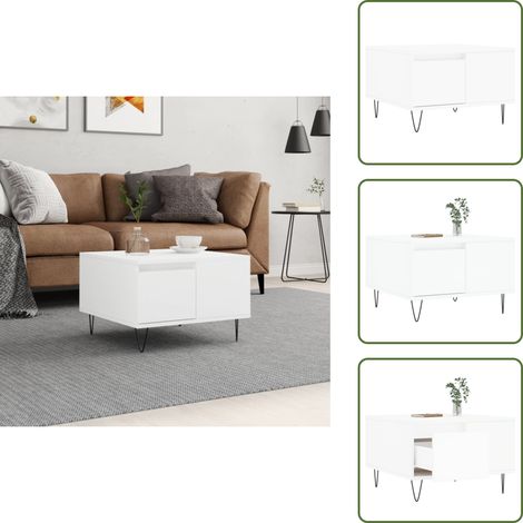 Mesa de centro con cajón - vidaXL Mesa de centro madera contrachapada blanco 55x55x36,5 cm - Mesa de centro moderna