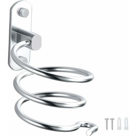 Support de sèche-cheveux support mural en aluminium pour sèche-cheveux (Argent) (1/4)