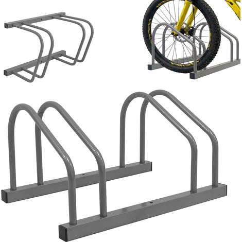 Relaxdays portabici da pavimento e parete, 2 bici, pneumatici fino a 65 mm, garage/cortile, acciaio, argento