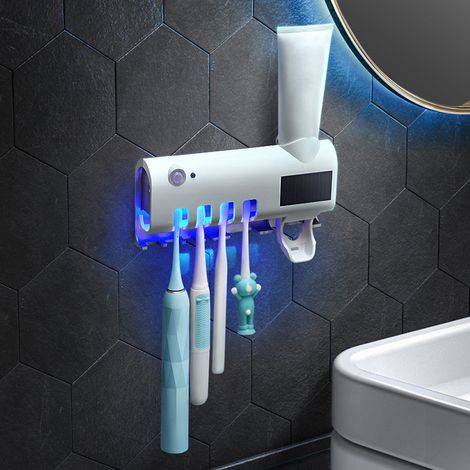 Porte-brosse à dents adhésif avec distributeur de dentifrice pour salle de bain