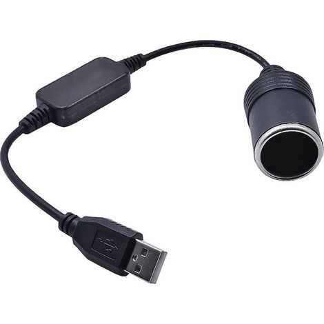 Adaptateur USB pour allume-cigare voiture 12V, chargeur 5V 2A, câble 50cm, noir (1/4)