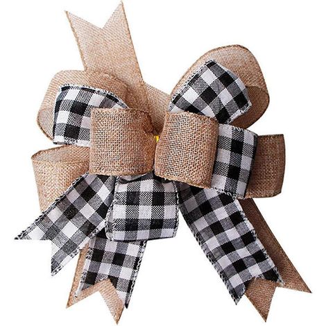 Weihnachtskranz aus schwarz-weiß kariertem Jute, Doppelschleife, Wanddekoration, Christbaumschleife, Türdekoration für die Feiertage (1/5)