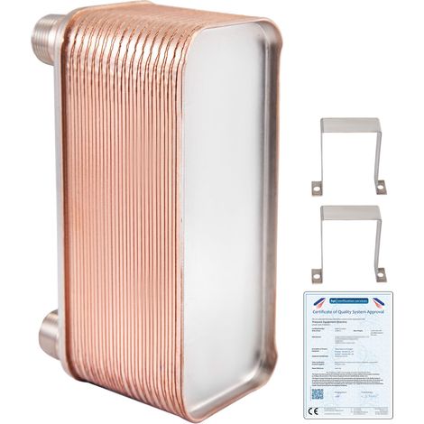 Mophorn Scambiatore di calore 3/4" MNPT, 30 piastre in acciaio inossidabile brasato 316L, refrigeratore a piastra piana per riscaldamento idronico e mosto (1/5)