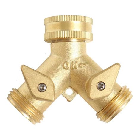 Adaptateur de robinet en laiton 2 voies pour tuyau de jardin pour arrosage de jardin avec robinet de coupure (1/5)