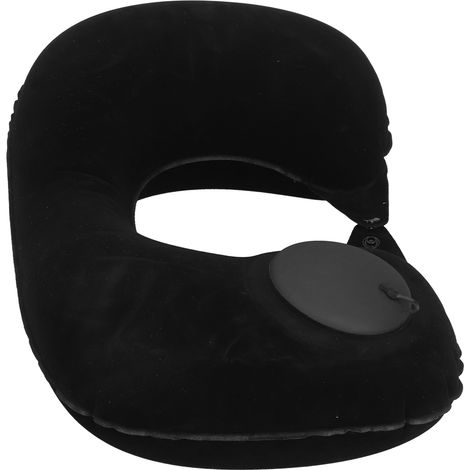 Coussin gonflable en forme de U à gonflage automatique par pression pour avion, voiture, bureau, train et maison, noir (1/5)